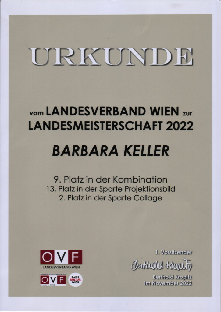 Urkunde für Fotowettbewerb: Auszeichnung für Fotos bei der ÖVF Landesmeisterschaft Wien 2022